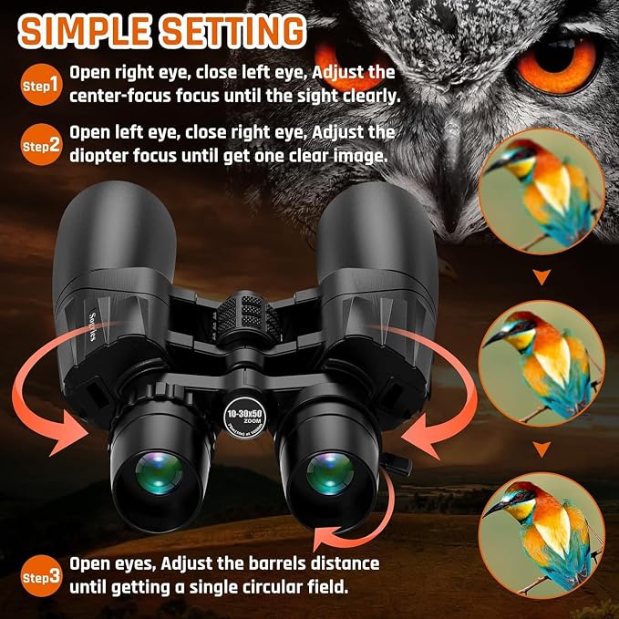 10-30x50 Zoom Binoculars for Adults, High Powered Military Binoculars for Bird - Image 3