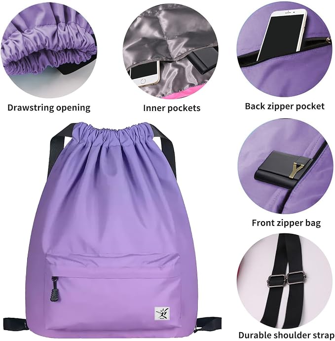 Waterproof Drawstring Bag, Gym Bag Sackpack Sports Beach Backpack - Image 3
