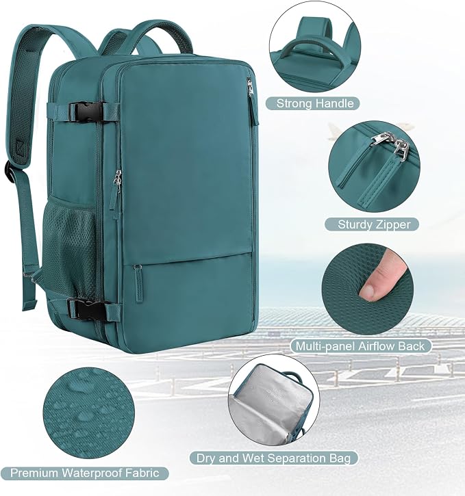 Sinaliy Travel Backpack for Men, 40L Carry On Backpack, 17 Inch Laptop Backpack - Image 5