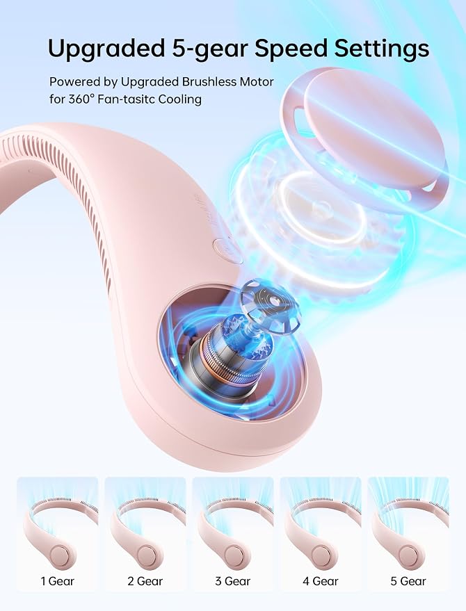 JISULIFE Portable Neck Fan, Hands-Free Bladeless, 5 Speeds, 4000 mAh Battery - Image 3
