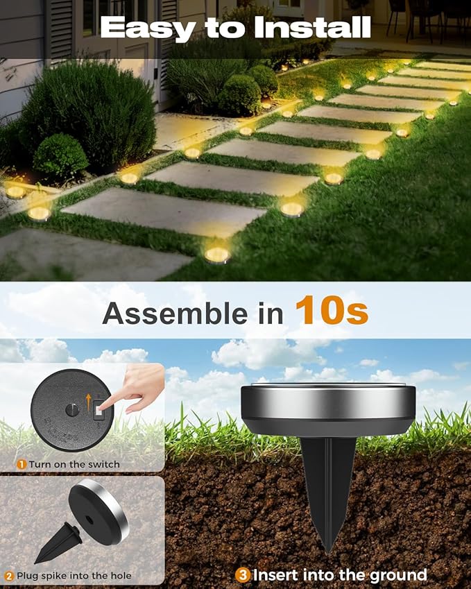 btfarm 16 Pack Solar Lights Outdoor, 8 LED Solar Ground Lights IP65 Waterproof - Image 4