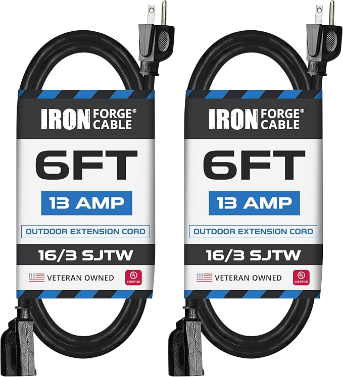 IRON FORGE CABLE 2 Pack of 6 Ft Outdoor Extension Cords by IronForgeCable