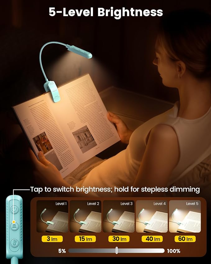 Glocusent 13 LEDs Book Lights for Reading at Night, 120 Hrs Runtime - Image 3