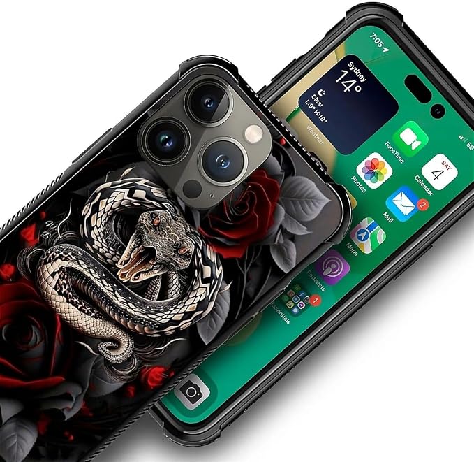for iPhone 14 Pro Case, Entwined Rose Snake Pattern Graphic Design Girl Boy - Image 2