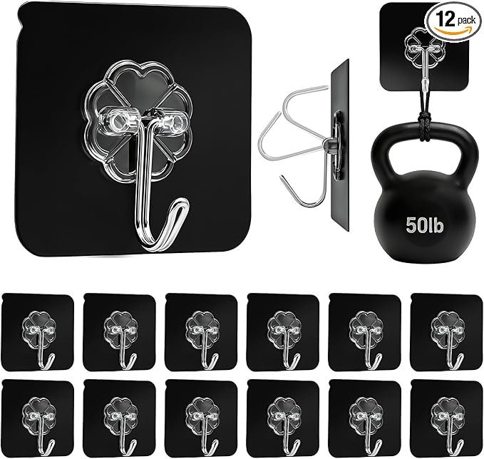 DDMY Black Heavy Duty Adhesive Hooks 2026 Upgraded 50lbs（Max） Sticky Wall Hooks by DDMY