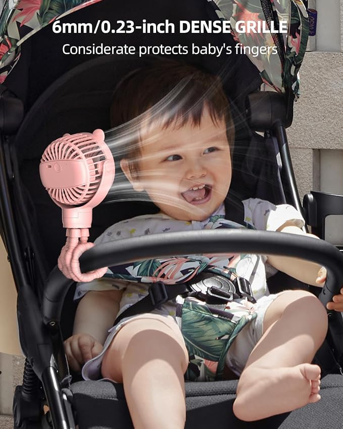 buywoo Portable Stroller Mini Fan, Small Rechargeable Personal Cooler w/ 360° - Image 2