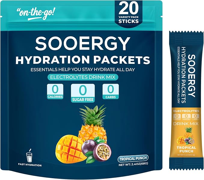 Electrolytes Powder Packets Sugar Free Hydration Packets, Liquid Daily IV by Sooergy