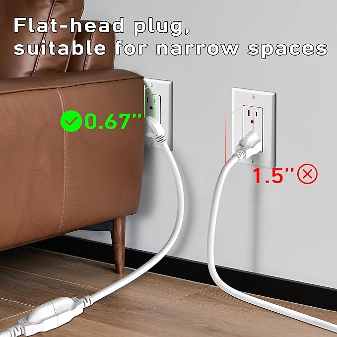 LUCKY TL 2 Pack Indoor Outdoor Extension Cord, 16/3 Gauge White Short Extension - Image 4