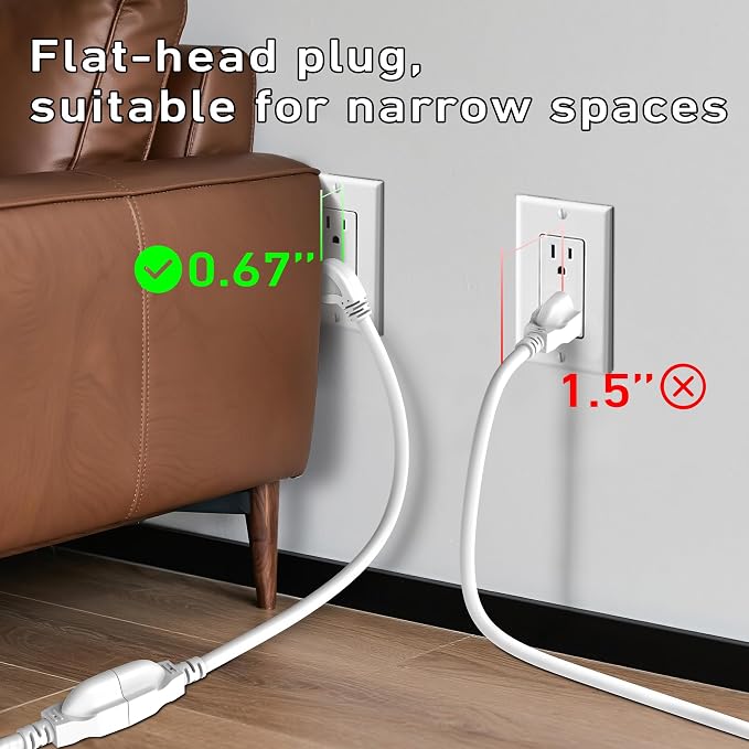 LUCKY TL Indoor Outdoor Extension Cord, 16/3 Gauge White Short Extension Cord - Image 4