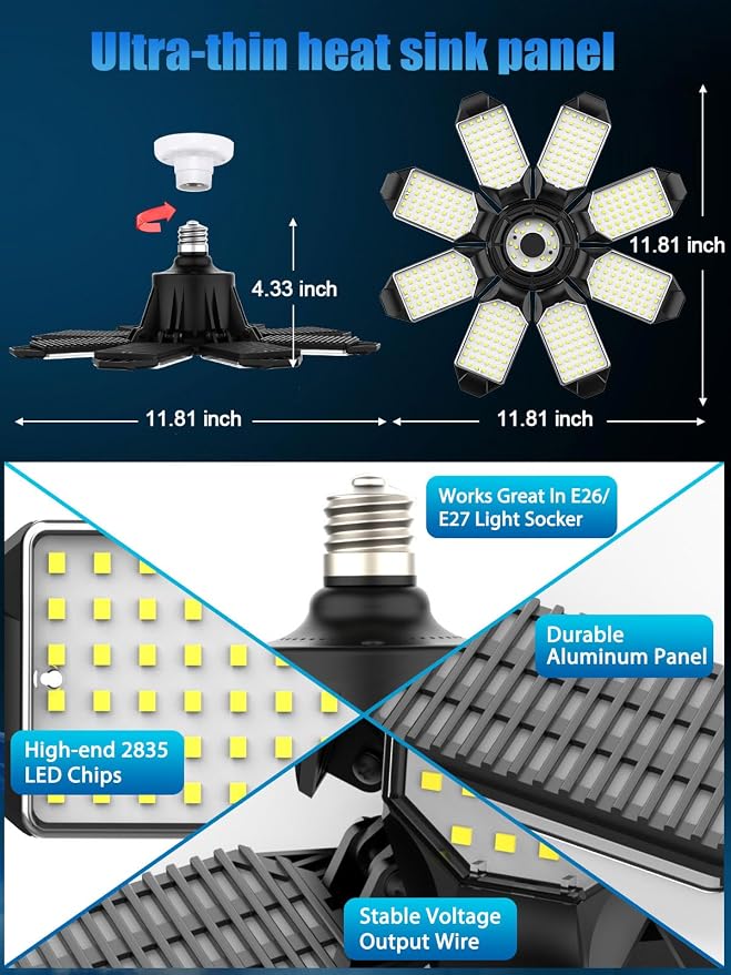 TANBABY 2 Pack LED Garage Lights, 260W Deformable Garage Light Bulb, Total - Image 5