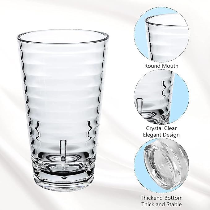 ALIMOTA Stackable Drinking Glasses 385ml Set of 6, Dishwasher Safe Acrylic - Image 3