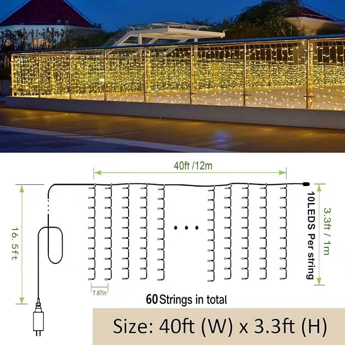Solhice LED Curtain Lights Outside 40ft x 3ft - Image 4