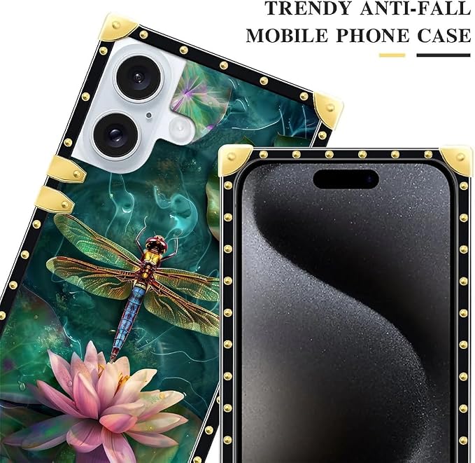 Compatible with iPhone 16 Plus Case, Colourful Dragonfly Pink Lily Pads Luxury - Image 5