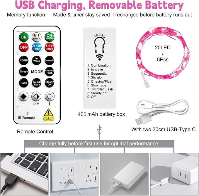 ZSJWL 6 Pack Rechargeable Fairy Lights - Image 6