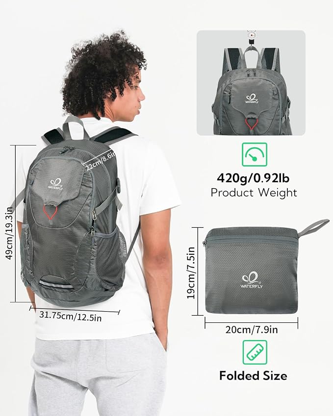 WATERFLY Lightweight Packable Hiking Backpack: 30L Foldable Travel Daypack - Image 2