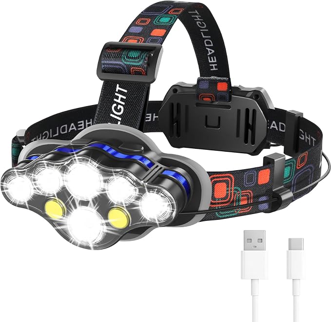 MIOISY Headlamp Rechargeable, 8 LED Super Bright Head Lamp by MIOISY
