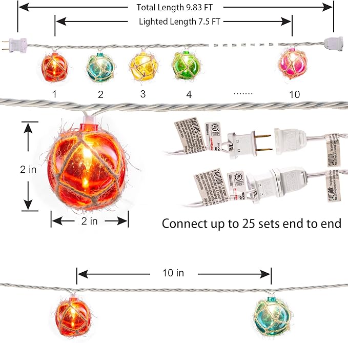 Brillarlights Nautical Fishing Float String Lights, Beach Themed Buoy Lights - Image 6