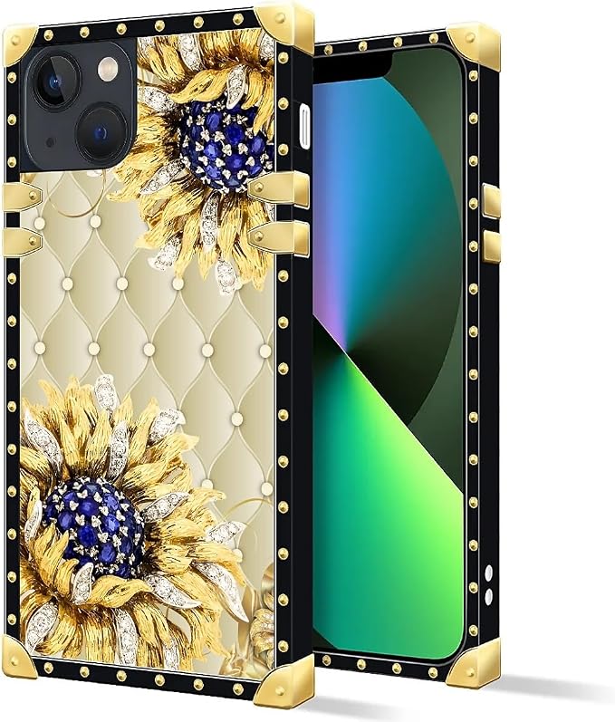 Compatible with iPhone 13 Case, Sunflower Diamonds Leather Luxury Golden - Image 2