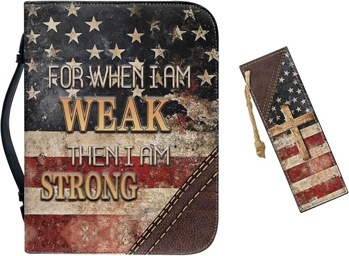 XL Bible Cover Case for Women Men Amercan Flag and Cross PU Leather Bible Case by Unknown