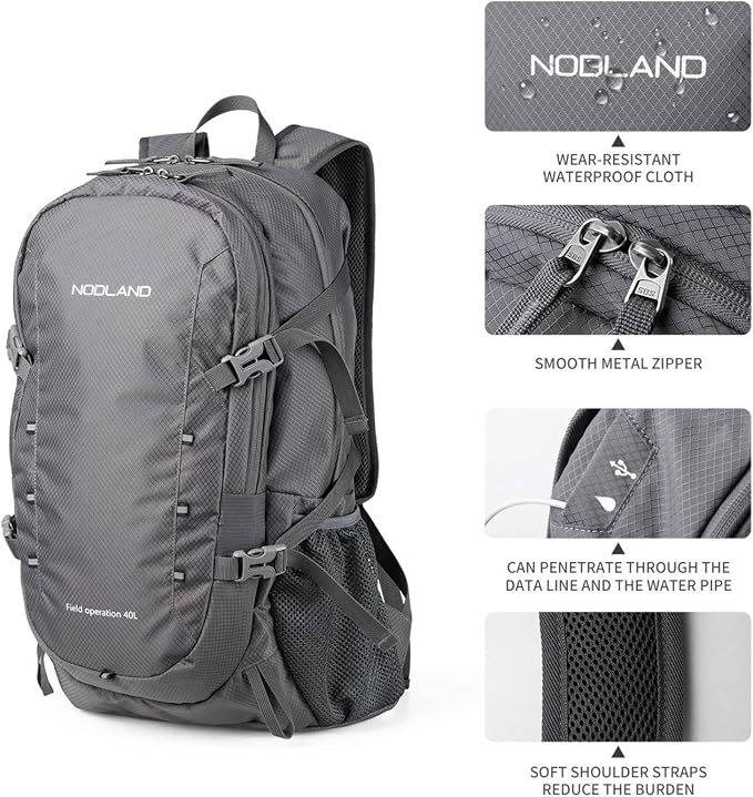NODLAND Lightweight Backpack, Travel 40L Foldable Water-Resistant Daypack - Image 4
