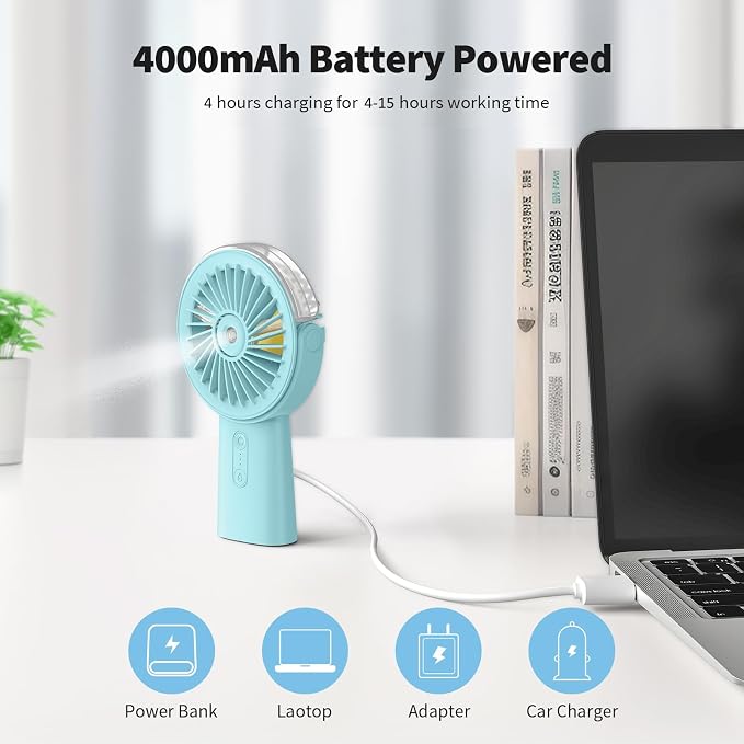 Otlonpe Handheld Misting Fan Portable, Small Personal Hand Held Rechargeable - Image 3