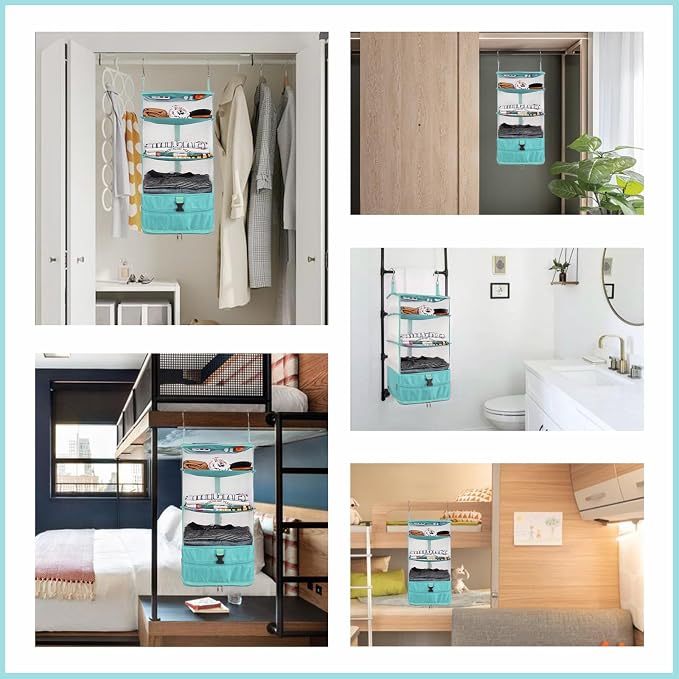 Surblue Hanging Closet Storage Bag Collapsible 3-Shelf Washable Oxford Fabric - Image 7