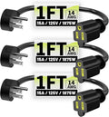 Vockjour 1 FT 3 Pack Black Short Low Profile Flat Plug 14 Gauge Heavy Duty by Vockjour