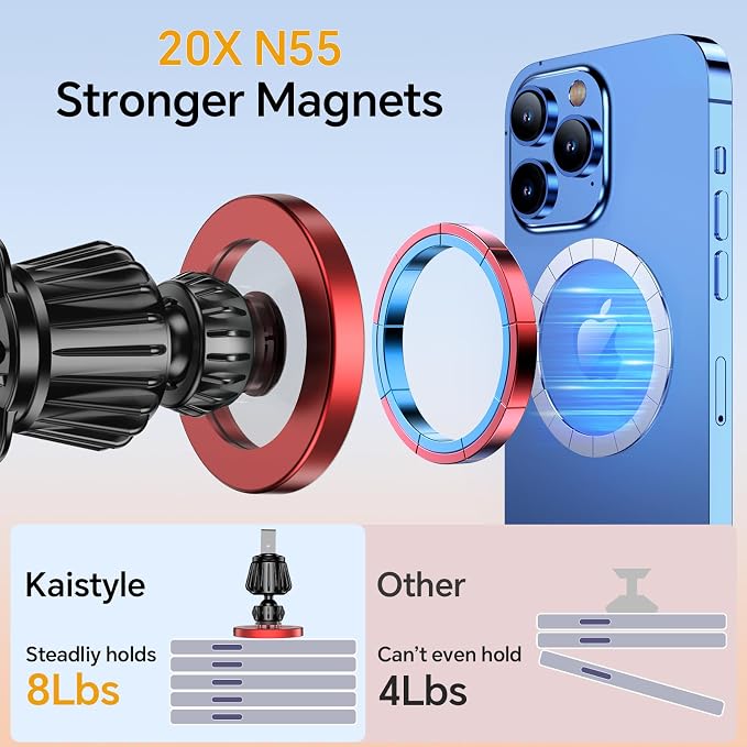 Kaistyle for Magsafe Car Mount【20 Strong Magnets】Magnetic Phone Holder for Car - Image 5
