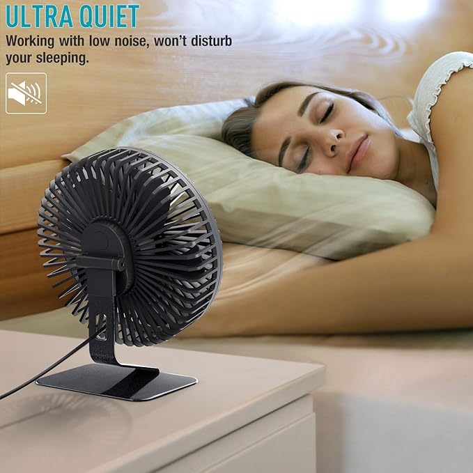 SLENPET 6-inch USB Small Desk Fan, 4 Speeds, Ultra-quiet, 90° Adjustment - Image 5
