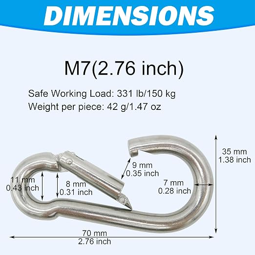 304 Stainless Steel Carabiners -2.76 inch Heavy Duty, Durable & Rust-Free Clips - Image 3