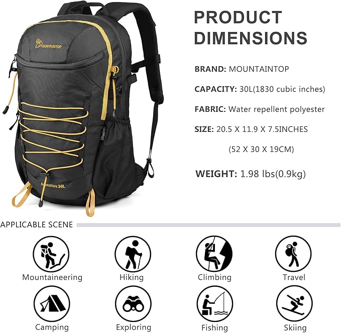 MOUNTAINTOP Hiking Backpack, 30L Camping Backpack, Men Women Hiking Daypack - Image 2