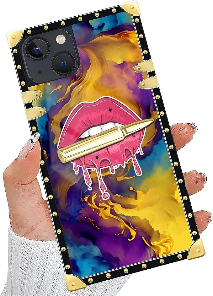 Compatible with iPhone 14 Case, Cool Corlorful Lip Marble Luxury Golden - Image 5