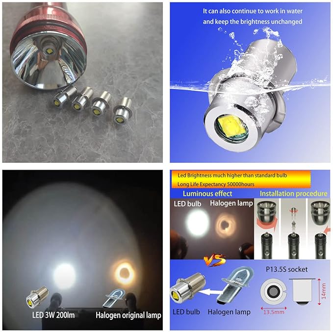 P13.5S PR2 LED Bulb Flashlight Replacement Led Conversion kit 2D 3D 4d Cell - Image 5
