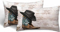 Western Cowboy Embroidered Boots Hat 12 X 20 Throw Pillow Covers Set of 2 by Unknown