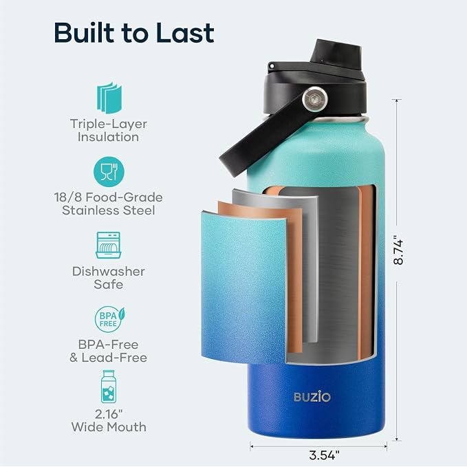 BUZIO Stainless Steel Water Bottle, 32 oz Vacuum Insulated Water Bottle - Image 4