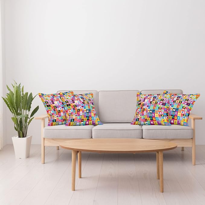 Ambesonne Abstract Throw Pillow Cushion Case Pack of 4, Colored Alphabet - Image 4
