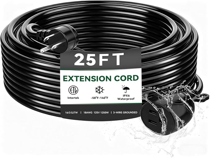 Blackcow Outdoor Power Extension Cord, 25 Ft, IPX6 Waterproof, Cold Weather & by Blackcow