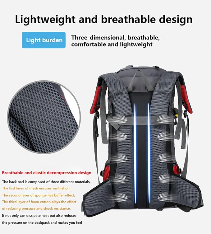 Bseash 60L Waterproof Hiking Camping Backpack - Image 8