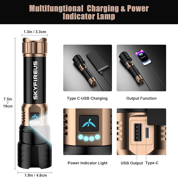 SKYFIRE Rechargeable Flashlights High Lumens, 10000mAh Super Bright Flashlight - Image 4