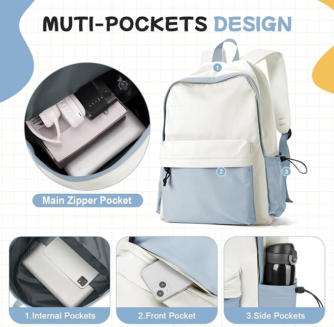 BJLFS Blue White Backpack for Women Men, Gym Backpack for Women Foldable - Image 4