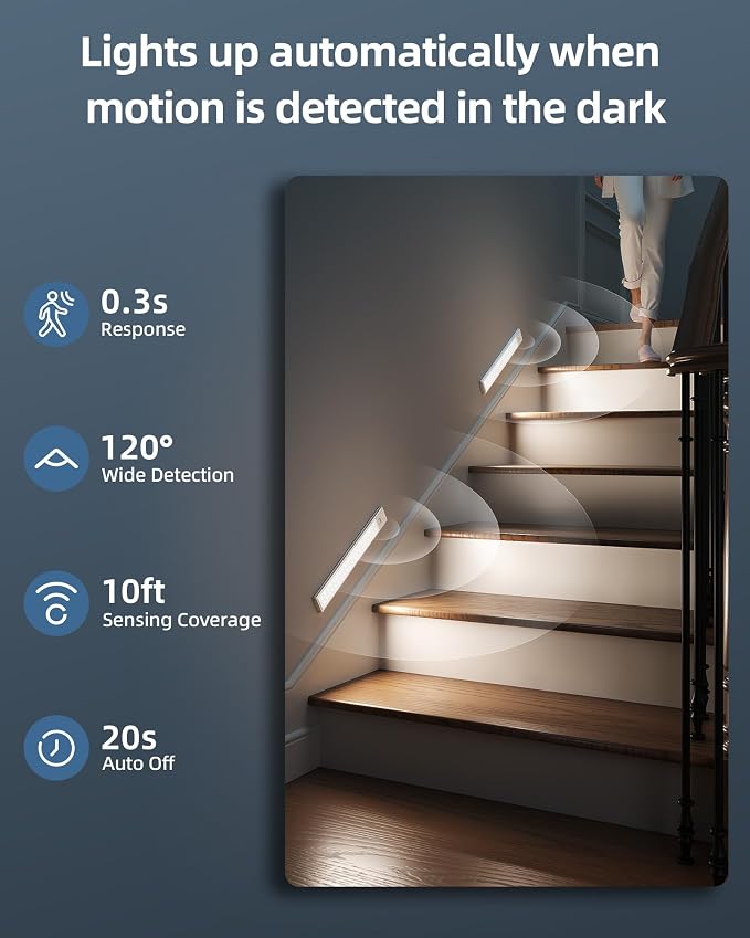 10inch Under Cabinet Lights, Wireless Closet Light, Motion Sensor, 1800mAh - Image 3