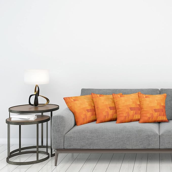 Ambesonne Orange Decorative Throw Pillow Case Pack of 4, Triangle Mosaic Shapes - Image 3