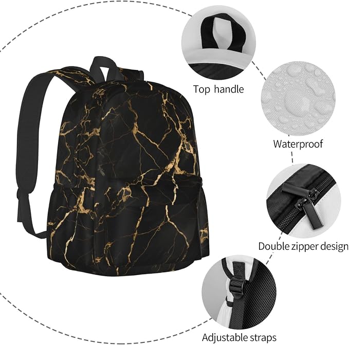 cfpolar 17 Inch Backpack Black & Gold Marble Art Laptop Bag Shoulder Bag School - Image 5