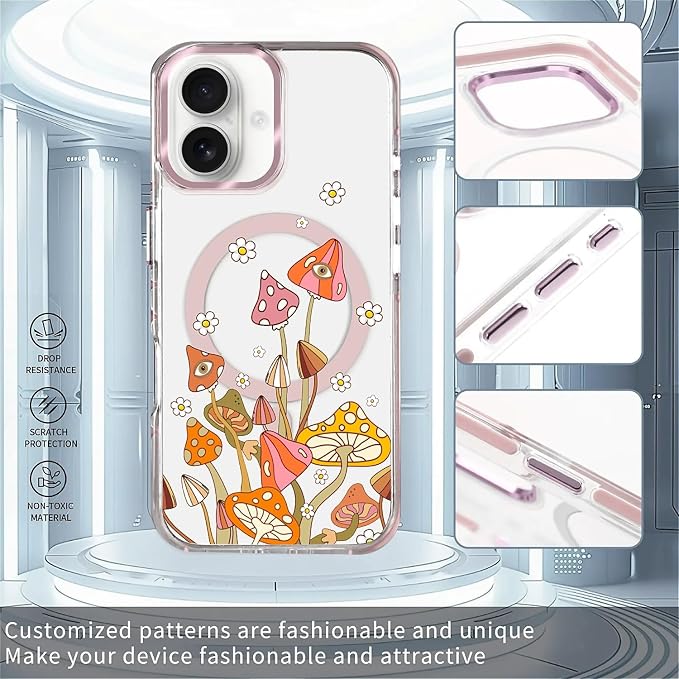 Case for iPhone 16 Plus, Retro Mushroom Sunflower Phone Case Design，for Women - Image 2