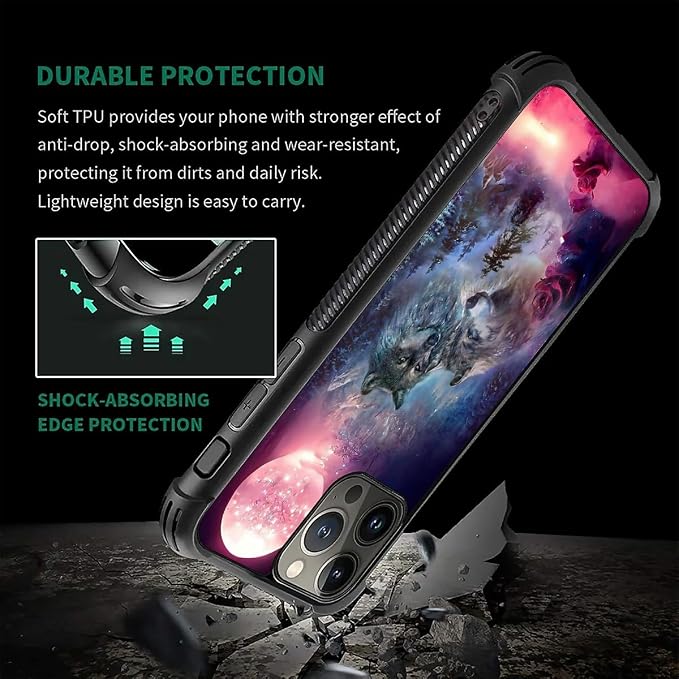 for iPhone 16 Pro Max Case, Star Two Wolfs Howling Pattern Graphic Design Girl - Image 5