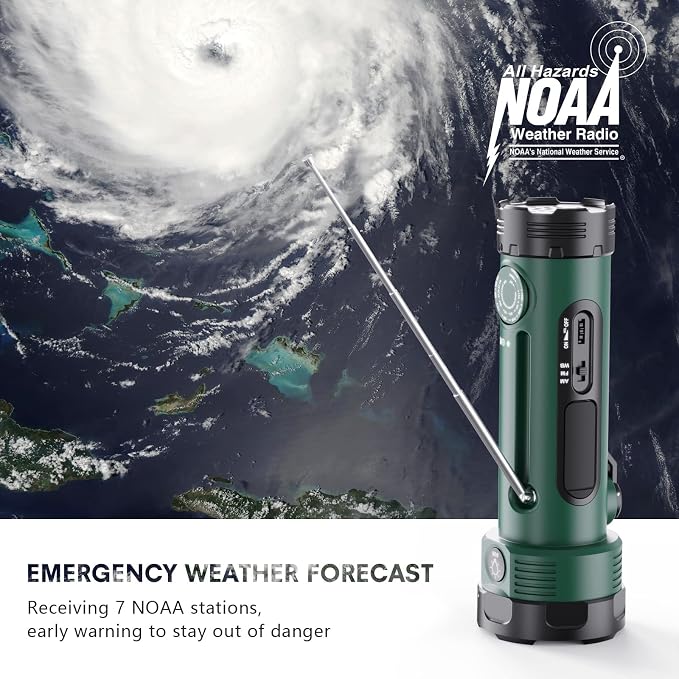 Hand Crank Flashlight, 3000mAh NOAA Weather Radio Flashlights - Image 2