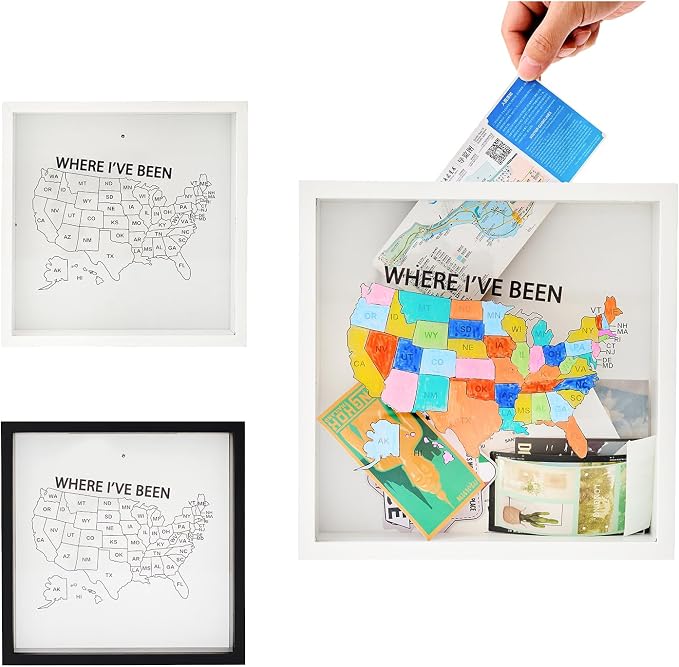 Where I've Been US Map Wooden Shadow Box Frame Wall Decoration, Travel by Unknown