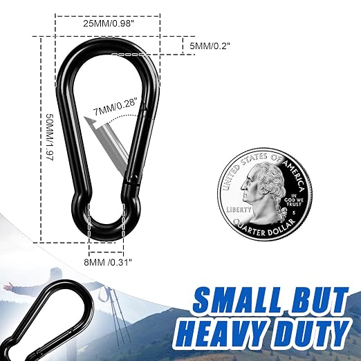 Small Carabiner Clip Hook, 1.97 inch 10 pcs Black Heavy Duty Spring Snap Hook - Image 3