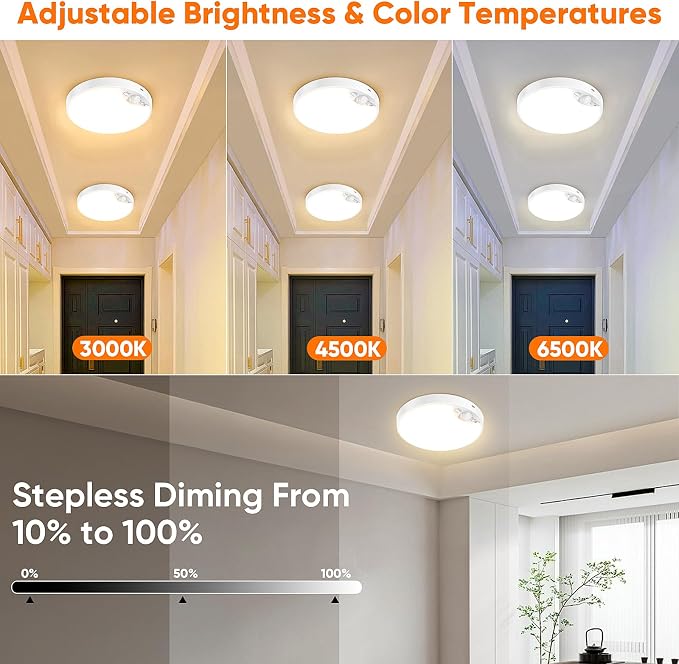 2 Pack 10000mAh Rechargeable Motion Sensor Ceiling Light - Image 5
