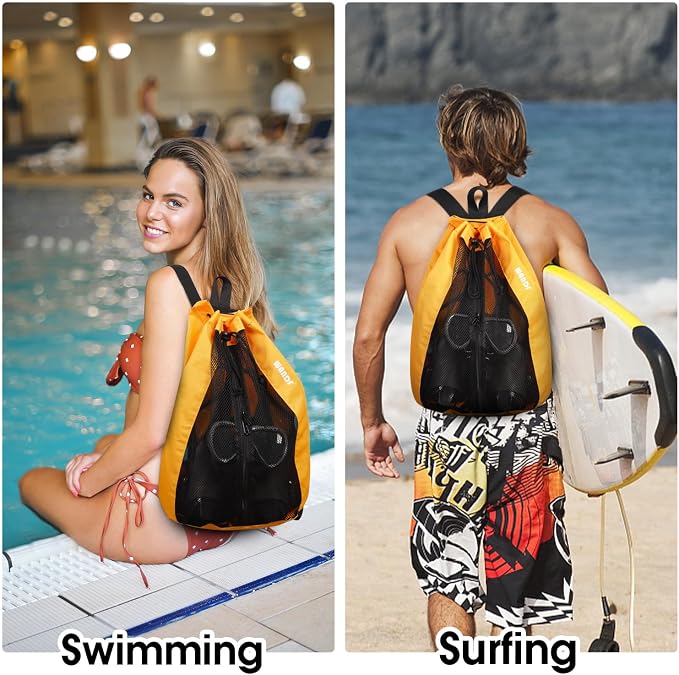 WANDF Swim Bag Mesh Drawstring Backpack Beach Backpack - Image 7